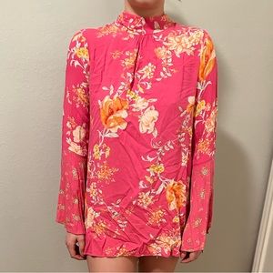 Free people pink floral open back dress with bow